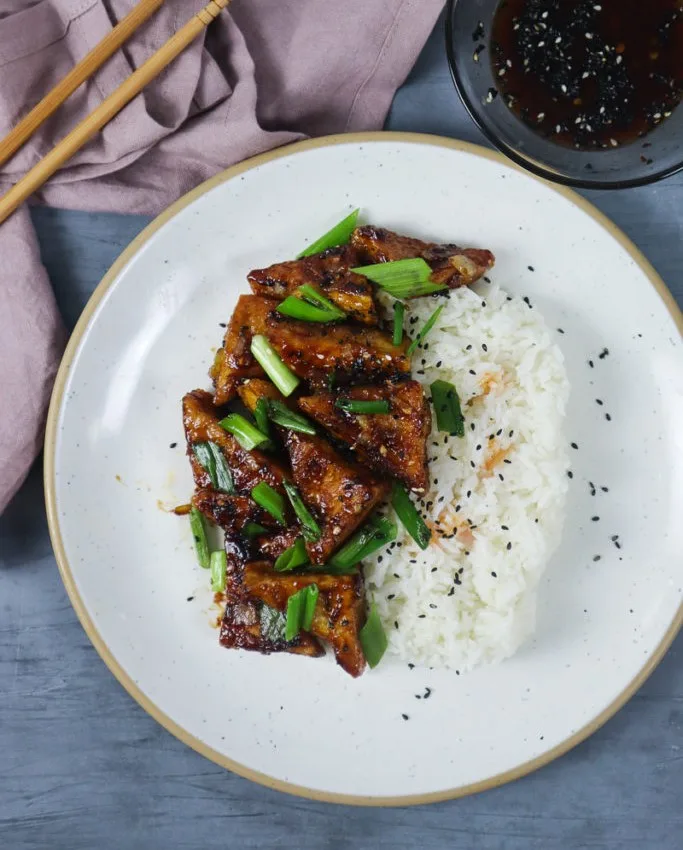 Gluten Free Mongolian Tofu with Steamed Rice