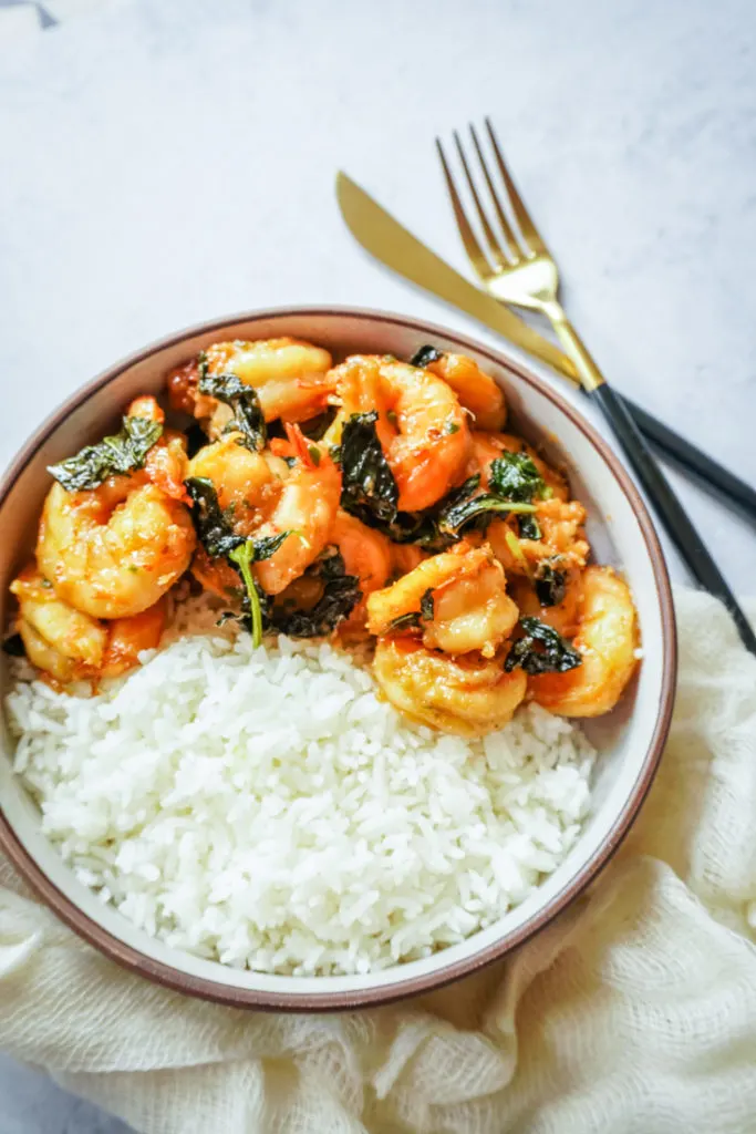 Thai Basil Shrimp with Steamed Rice