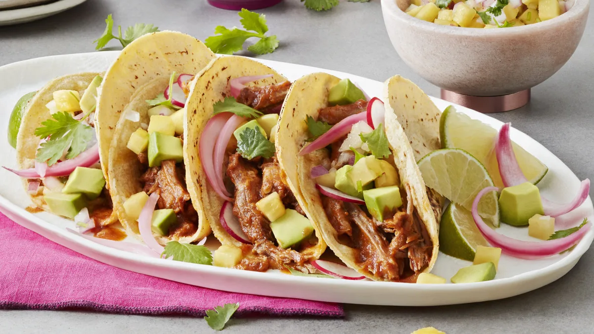 Pork Al Pastor Super Tacos with Mixed Green Salad