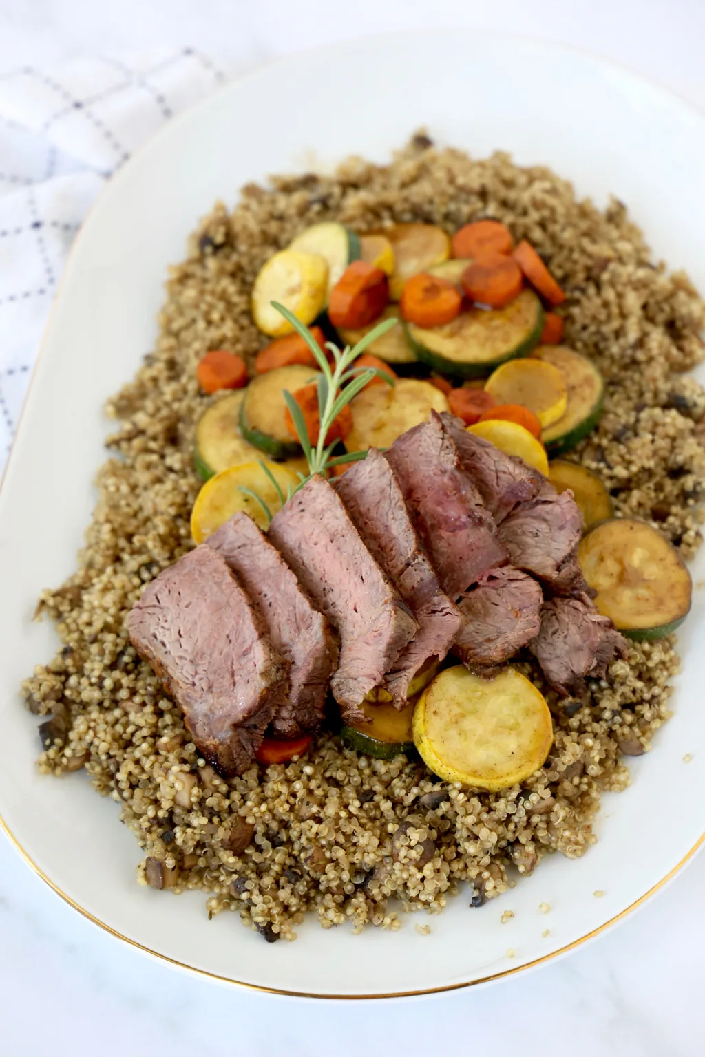 Grilled Steak with Quinoa & Lemon Garlic Zucchini (Nightshade Free)