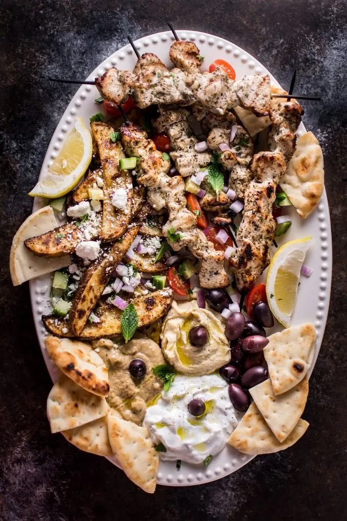 Individual Chicken Souvlaki Sticks Platter Box with Pita Individual Chicken Souvlaki Sticks Platter Box with Pita