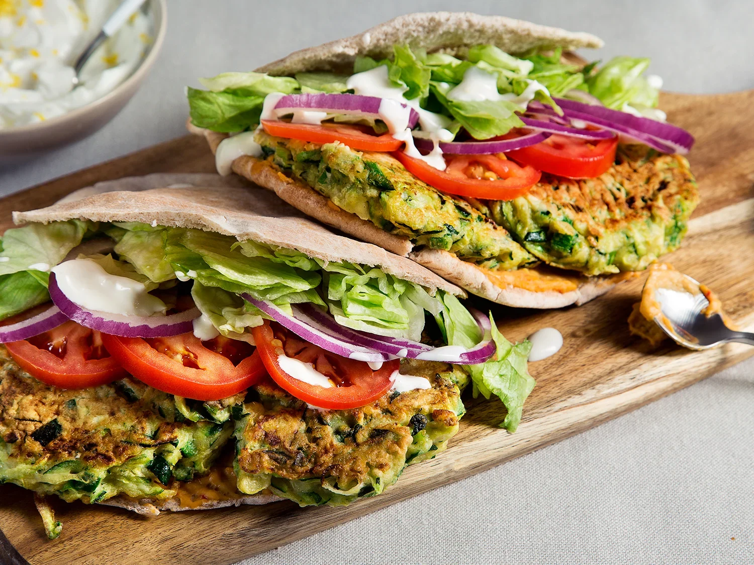 Individual Zucchini Fritters Wrap Box with Pita Individual Zucchini Fritters Wrap Box with Pita