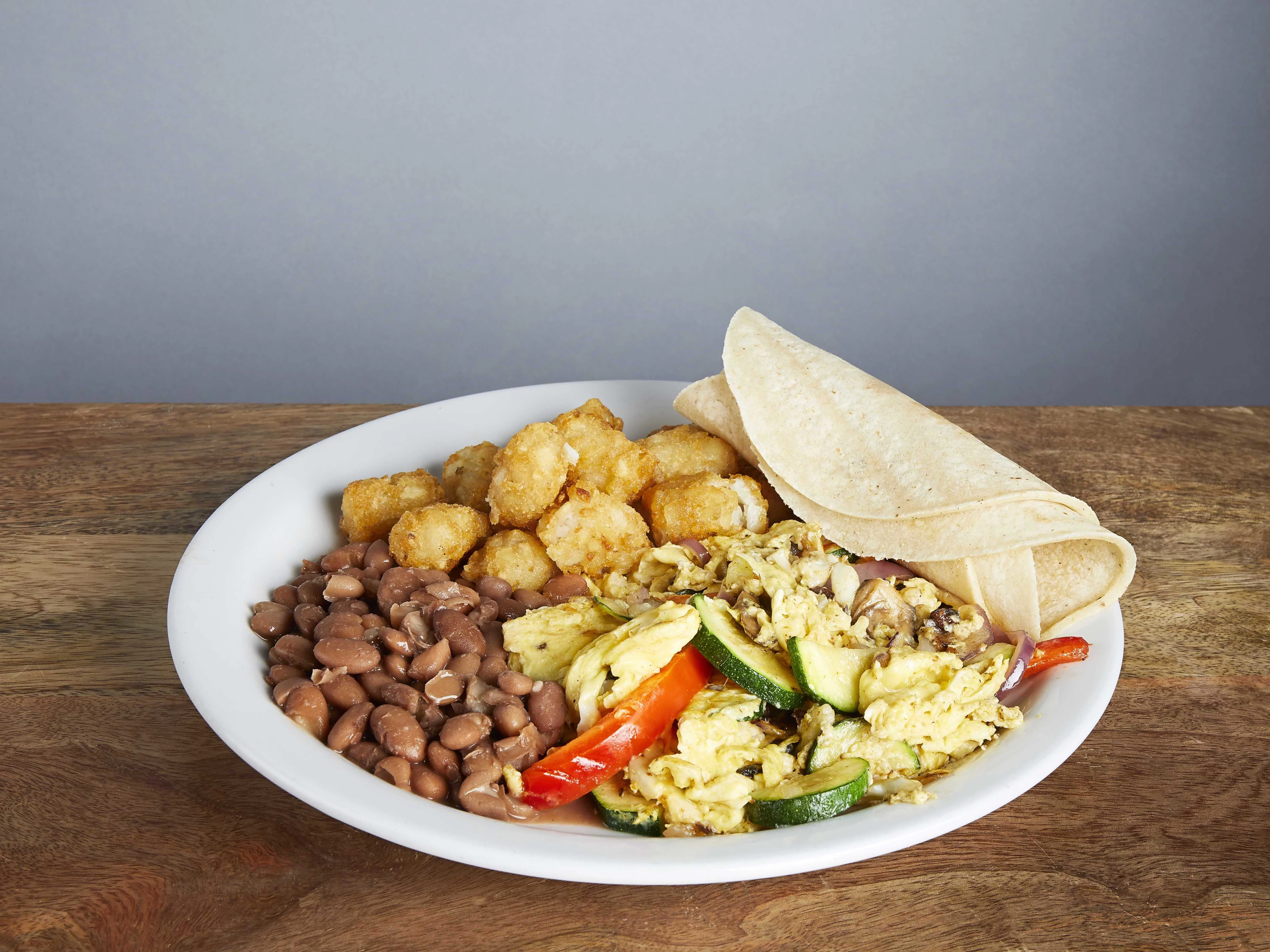 Boxed Veggie Scramble with Tater Tots, Beans & Tortilla (Salsa)