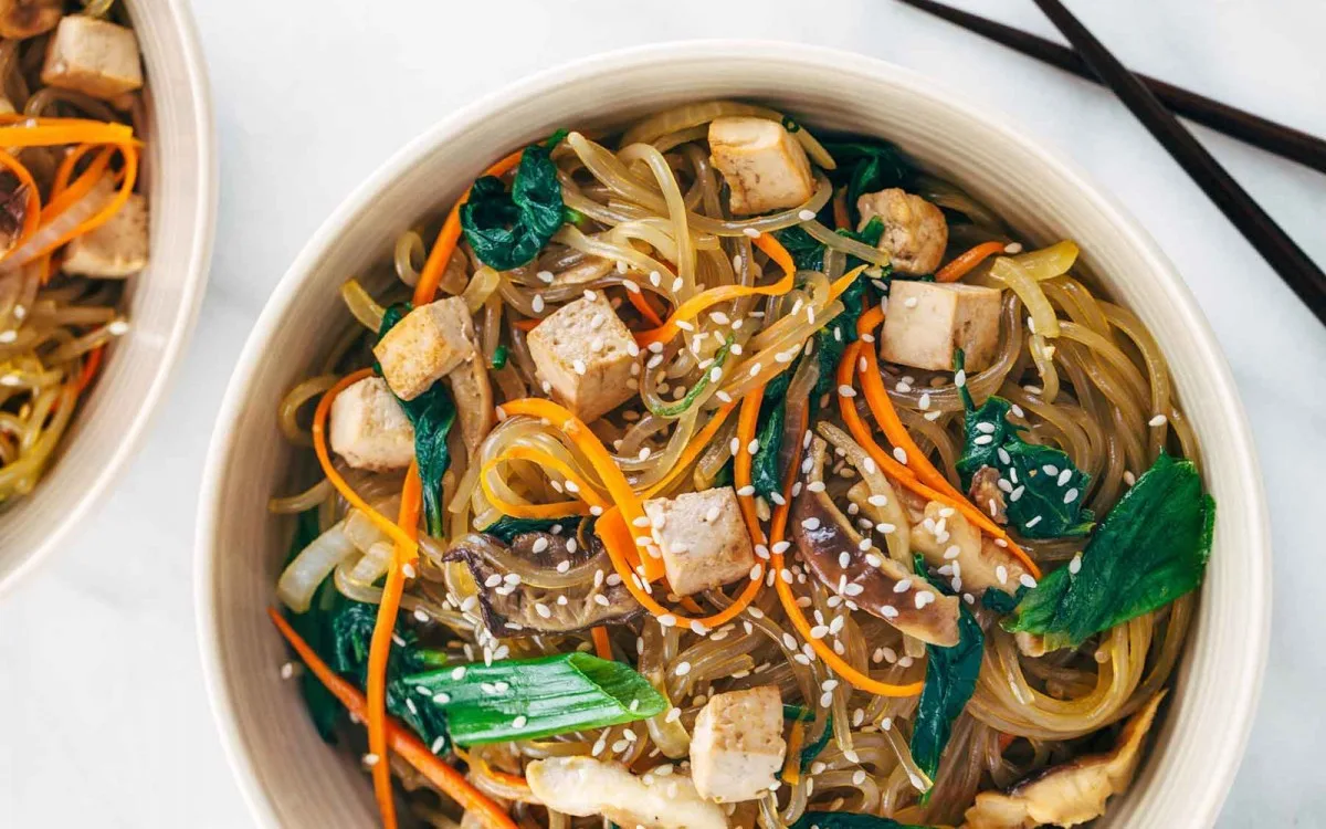 Korean Spiced Tofu Japchae Bowl Korean Spiced Tofu Japchae Bowl
