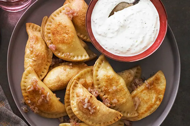 Baba's Potato Pierogi Lunchbox with Caramelized Onions and Sour Cream & Chives Dip Baba's Potato Pierogi Lunchbox with Caramelized Onions and Sour Cream & Chives Dip