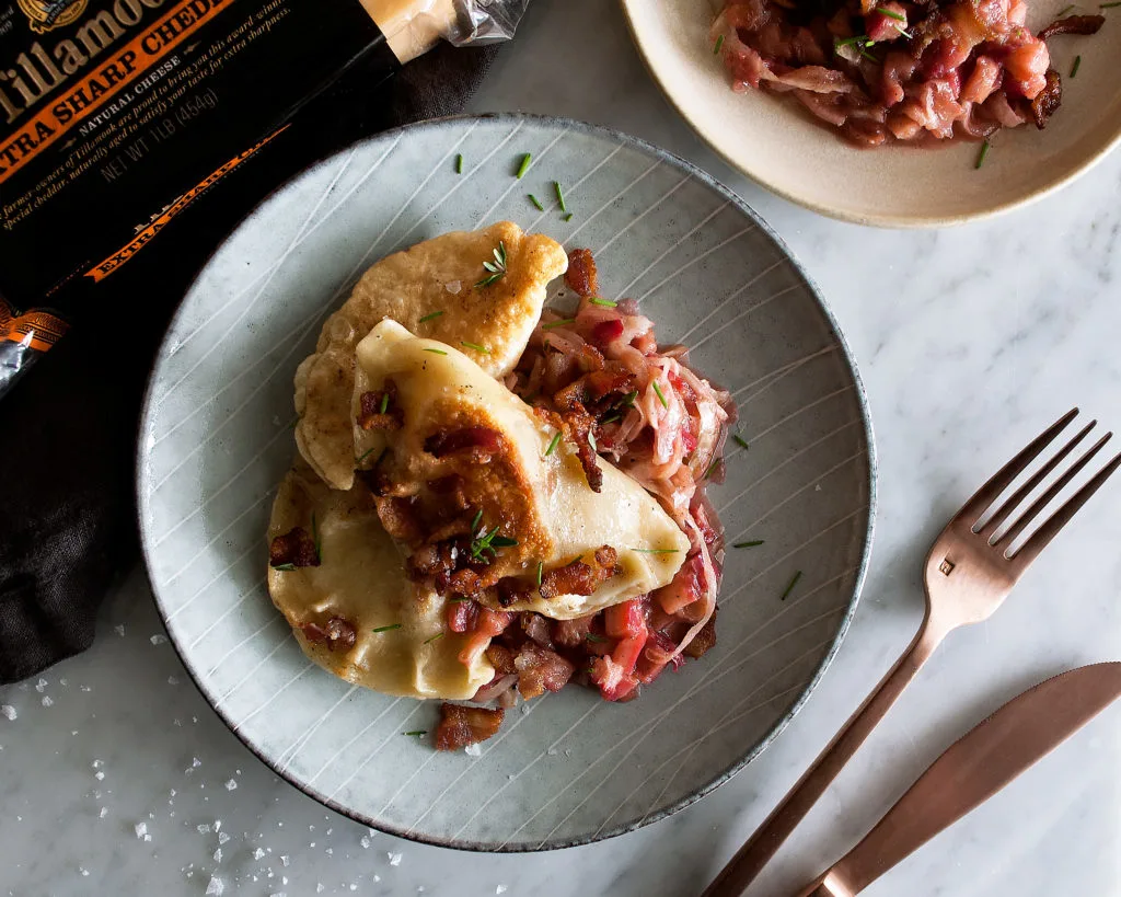 Bacon Cheddar Pierogi Lunchbox with Sauerkraut and Mustard Sauce Bacon Cheddar Pierogi Lunchbox with Sauerkraut and Mustard Sauce
