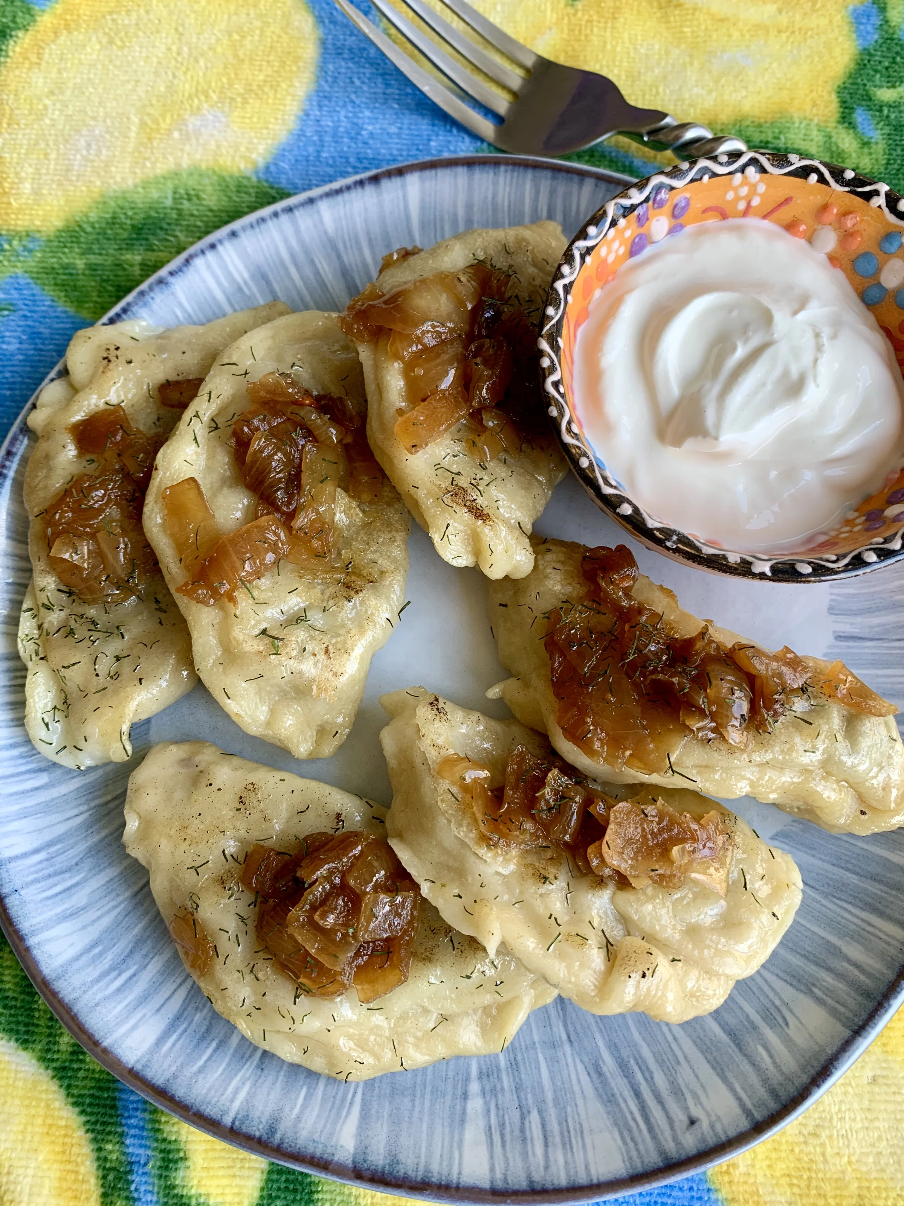Sauerkraut Pierogi Lunchbox with Caramelized Onions and Sour Cream & Chives Dip Sauerkraut Pierogi Lunchbox with Caramelized Onions and Sour Cream & Chives Dip