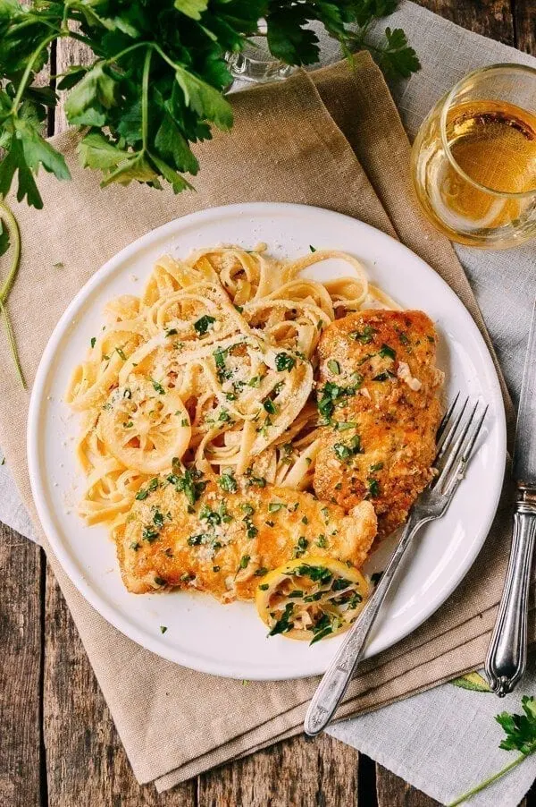 Chicken Francese with Linguini Aglio Olio and Italian Roasted Vegetables Chicken Francese with Linguini Aglio Olio and Italian Roasted Vegetables