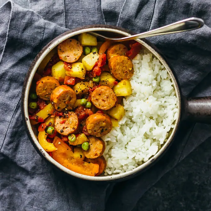 Dairy-Free Sausage & Peppers with Rice Pilaf and Sauteed Broccoli Dairy-Free Sausage & Peppers with Rice Pilaf and Sauteed Broccoli