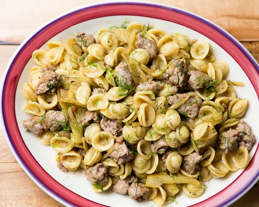 Fennel Sausage Orecchiette Marsala with Sauteed Broccoli and Garlic Bread Fennel Sausage Orecchiette Marsala with Sauteed Broccoli and Garlic Bread