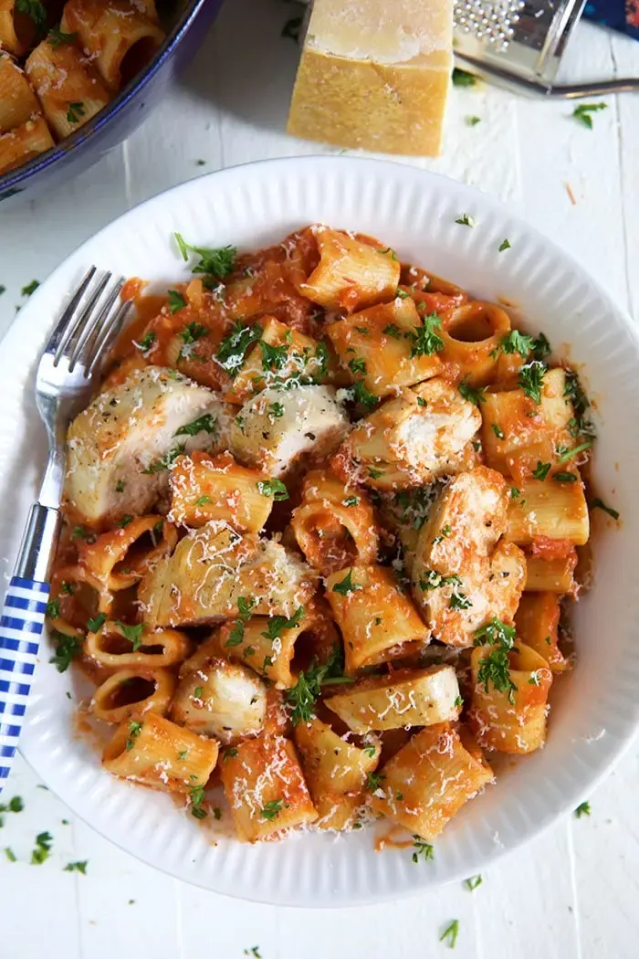 Grilled Chicken Rigatoni Marinara with Italian Roasted Vegetables and Garlic Bread Grilled Chicken Rigatoni Marinara with Italian Roasted Vegetables and Garlic Bread