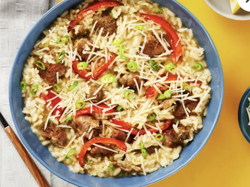 Sausage & Peppers with Italian Risotto and Sauteed Broccoli Sausage & Peppers with Italian Risotto and Sauteed Broccoli