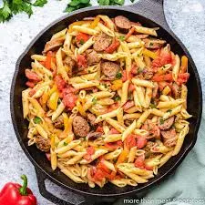 Sausage & Peppers with Linguini Aglio Olio and Italian Roasted Vegetables Sausage & Peppers with Linguini Aglio Olio and Italian Roasted Vegetables