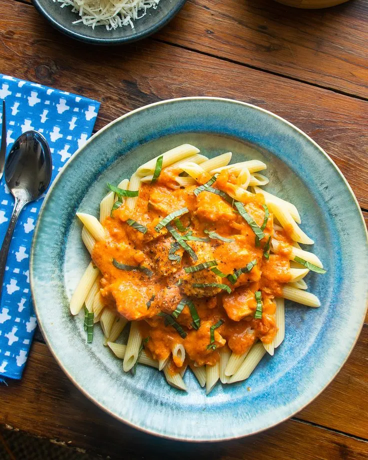 Sauteed White Fish Fillet with Penne alla Vodka and Italian Roasted Vegetables Sauteed White Fish Fillet with Penne alla Vodka and Italian Roasted Vegetables