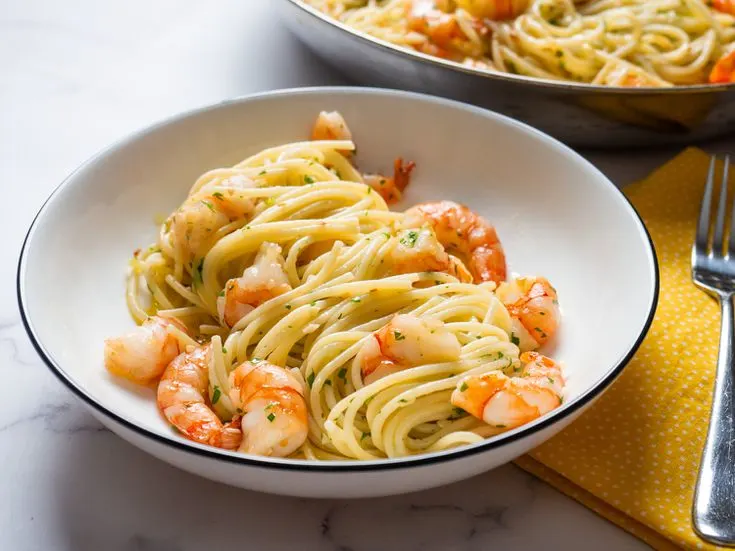 Shrimp Scampi with Linguini Aglio Olio and Italian Roasted Vegetables Shrimp Scampi with Linguini Aglio Olio and Italian Roasted Vegetables