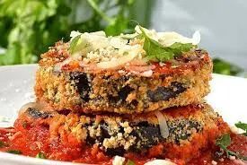 Vegetarian Eggplant Parmesan with Italian Risotto and Sauteed Broccoli Vegetarian Eggplant Parmesan with Italian Risotto and Sauteed Broccoli