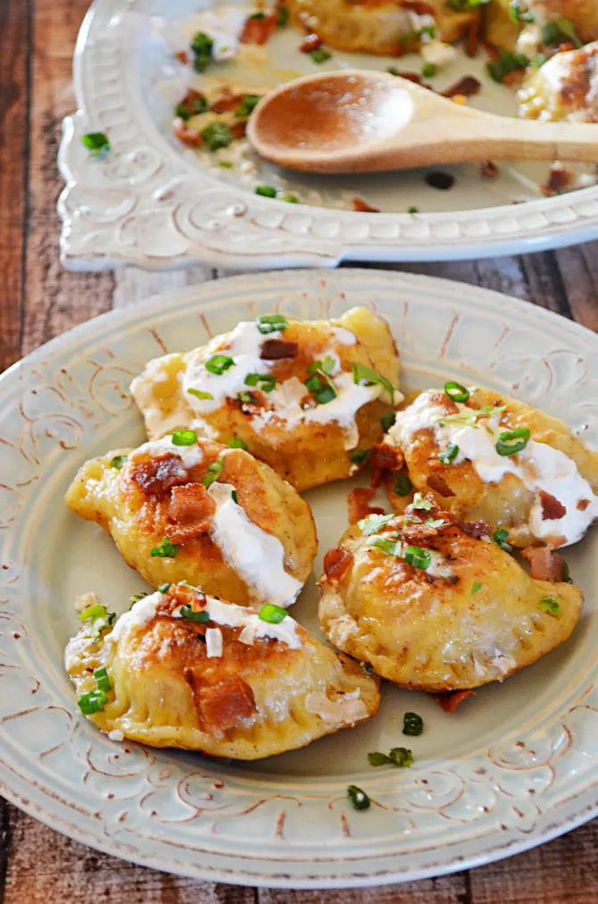 Bacon Cheddar Pierogi Lunchbox with Caramelized Onions and Sour Cream & Chives Dip Bacon Cheddar Pierogi Lunchbox with Caramelized Onions and Sour Cream & Chives Dip