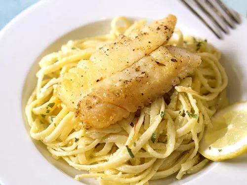 Sauteed White Fish Fillet with Linguini Aglio Olio and Italian Roasted Vegetables Sauteed White Fish Fillet with Linguini Aglio Olio and Italian Roasted Vegetables
