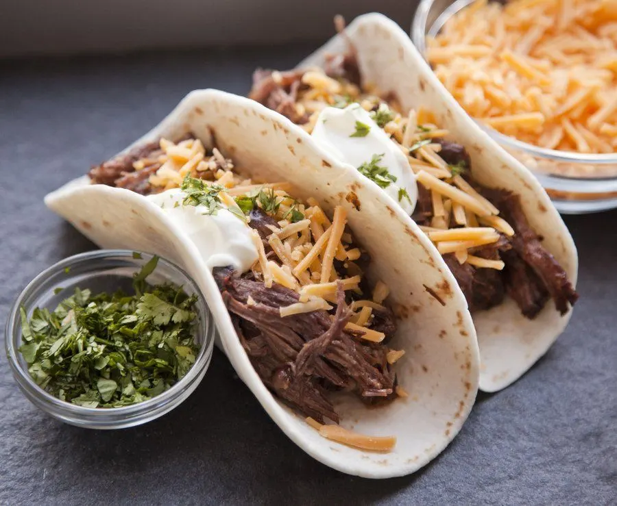 Beef Tacos with Yellow Rice & Black Beans (Sour Cream, Salsa) Beef Tacos with Yellow Rice & Black Beans (Sour Cream, Salsa)