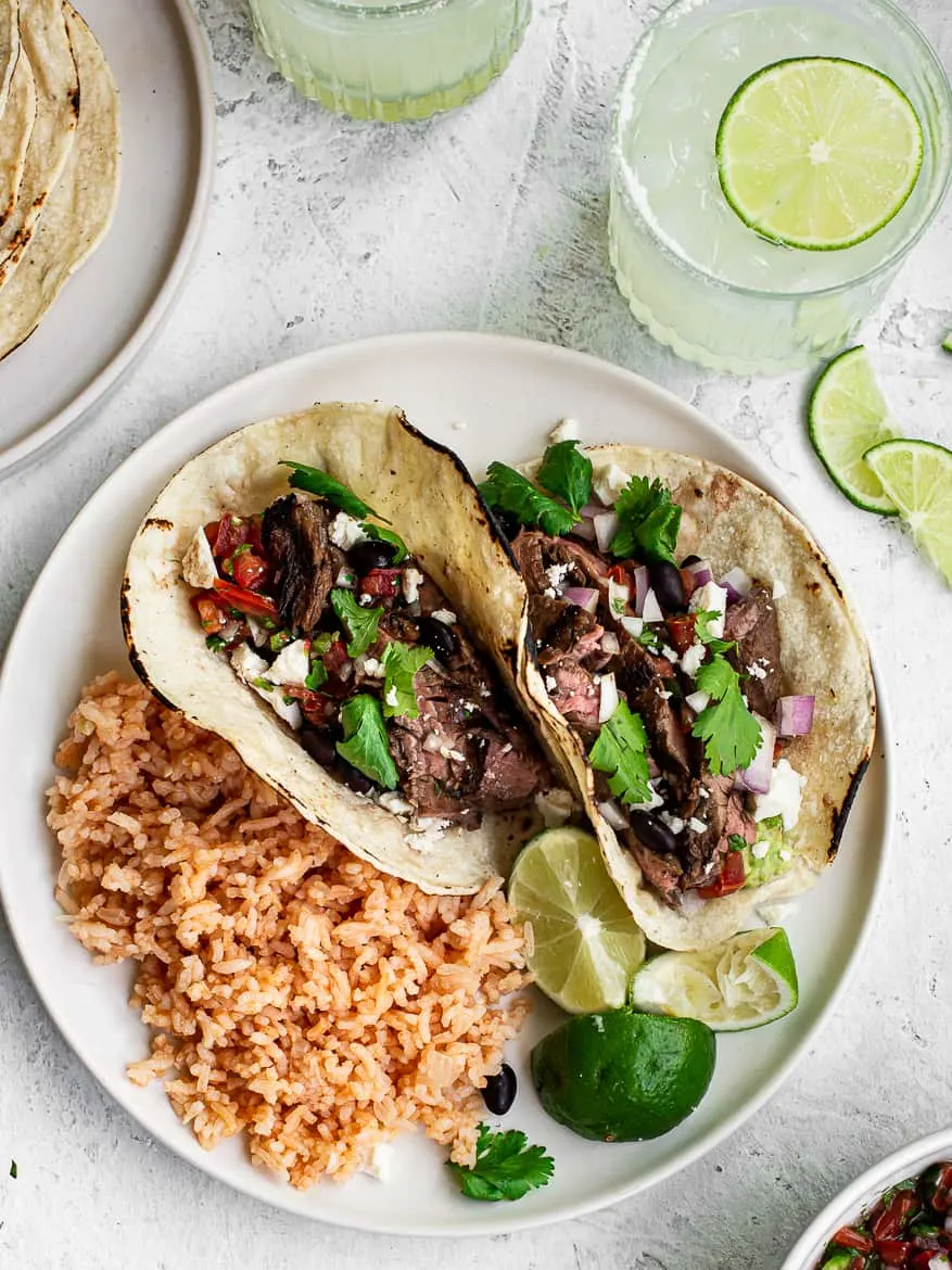 Beef Tacos with Yellow Rice & Tortilla Chips (Sour Cream, Salsa) Beef Tacos with Yellow Rice & Tortilla Chips (Sour Cream, Salsa)