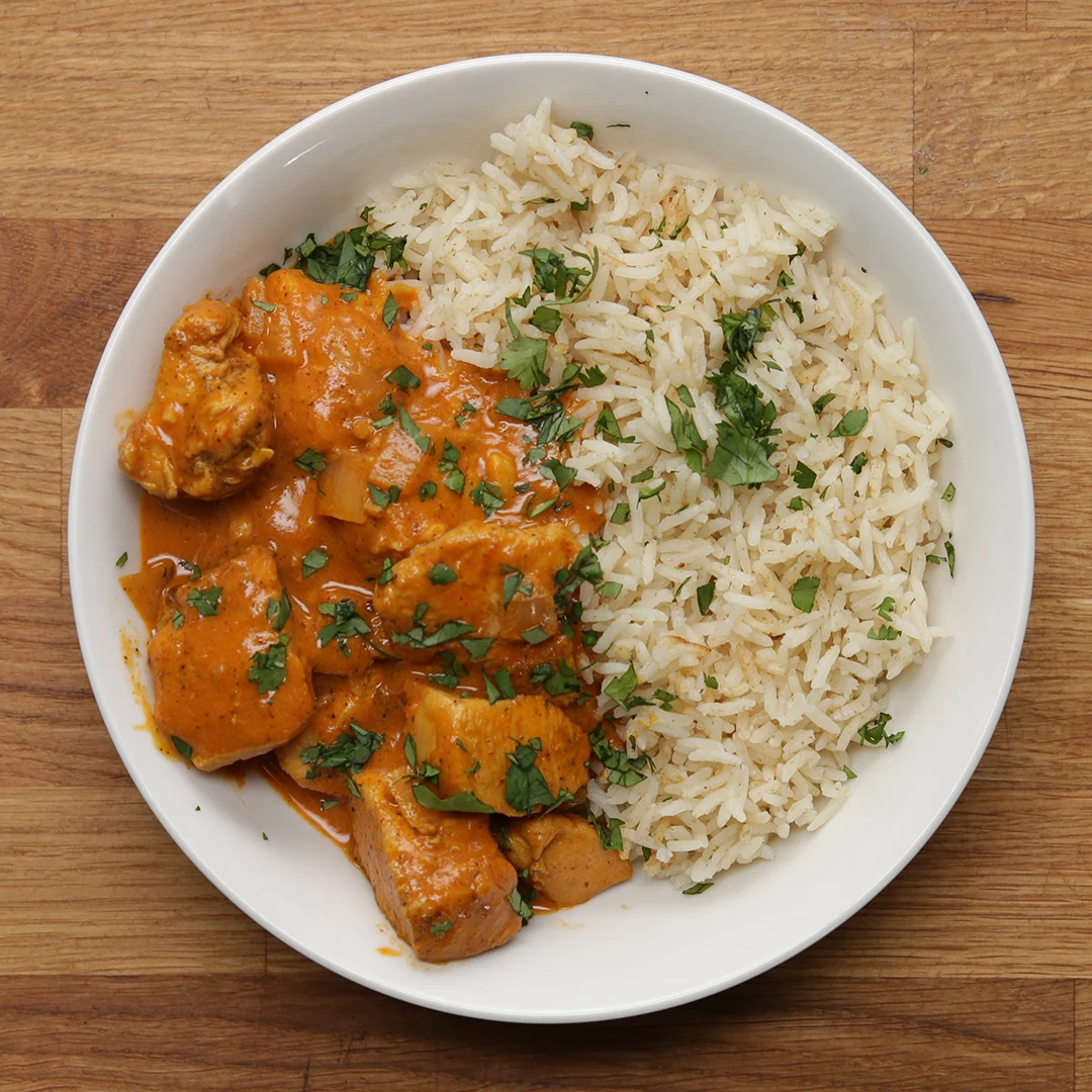 Boneless Butter Chicken with Basmati Rice & Sauteed Spinach Boneless Butter Chicken with Basmati Rice & Sauteed Spinach