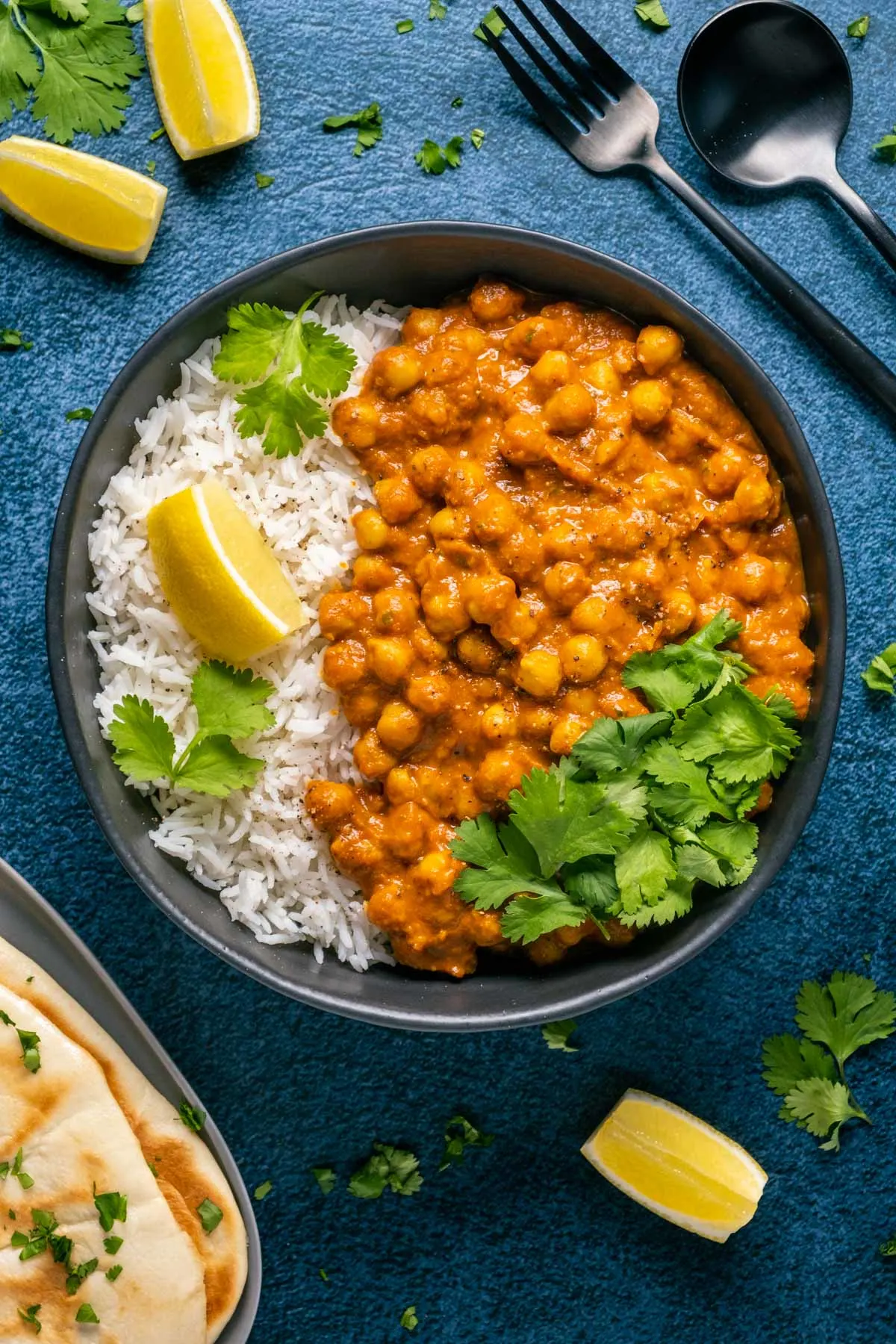 Chana Masala (Vegan) with Basmati Rice, Naan & Sauteed Spinach Chana Masala (Vegan) with Basmati Rice, Naan & Sauteed Spinach