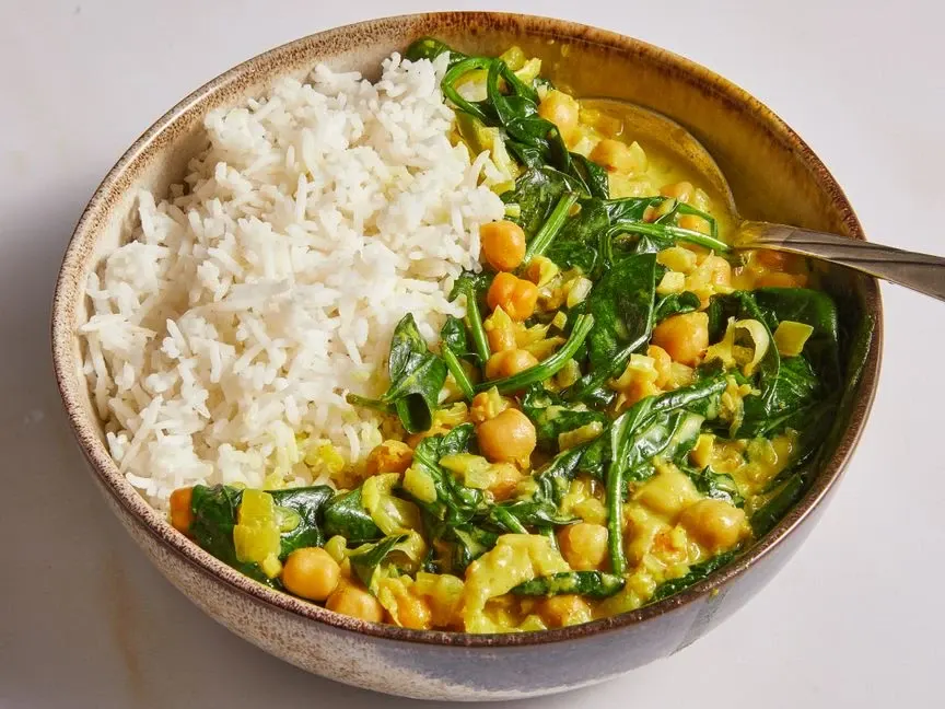 Chickpea & Spinach Curry (Vegan) with Basmati Rice & Cauliflower Potato Curry Chickpea & Spinach Curry (Vegan) with Basmati Rice & Cauliflower Potato Curry