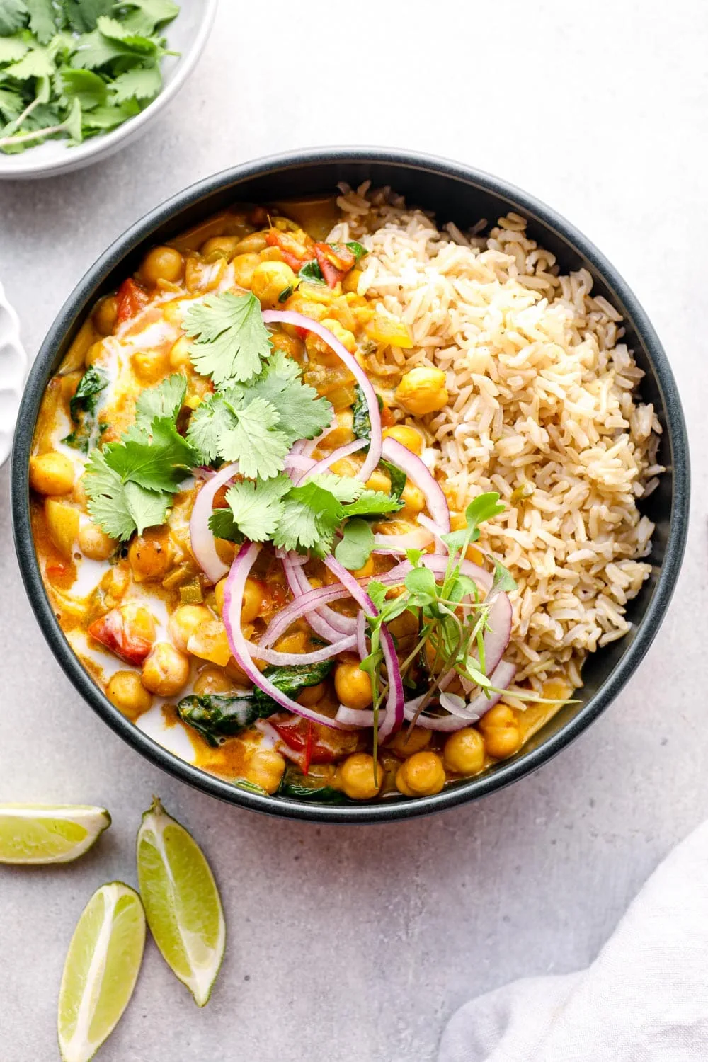 Chickpea & Spinach Curry (Vegetarian) with Basmati Rice & Sauteed Spinach Chickpea & Spinach Curry (Vegetarian) with Basmati Rice & Sauteed Spinach
