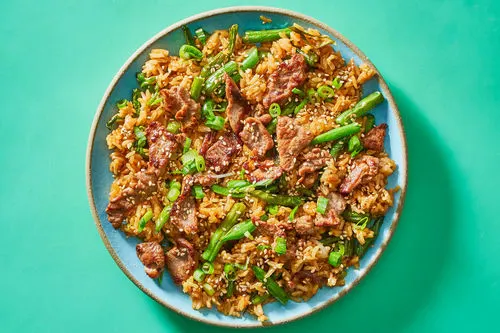 Beef Fried Rice with Sauteed String Beans