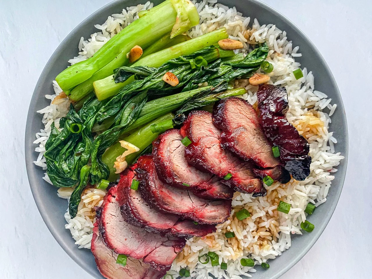 Char Siu Pork with Bok Choy with White Rice & Sauteed String Beans