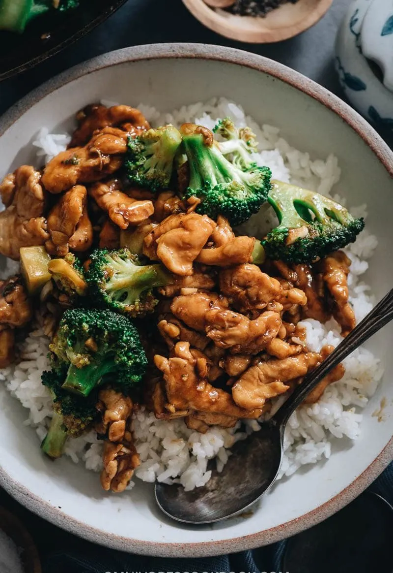 Gluten-Free Chicken Broccoli (No Oyster Sauce) with White Rice & Sauteed String Beans