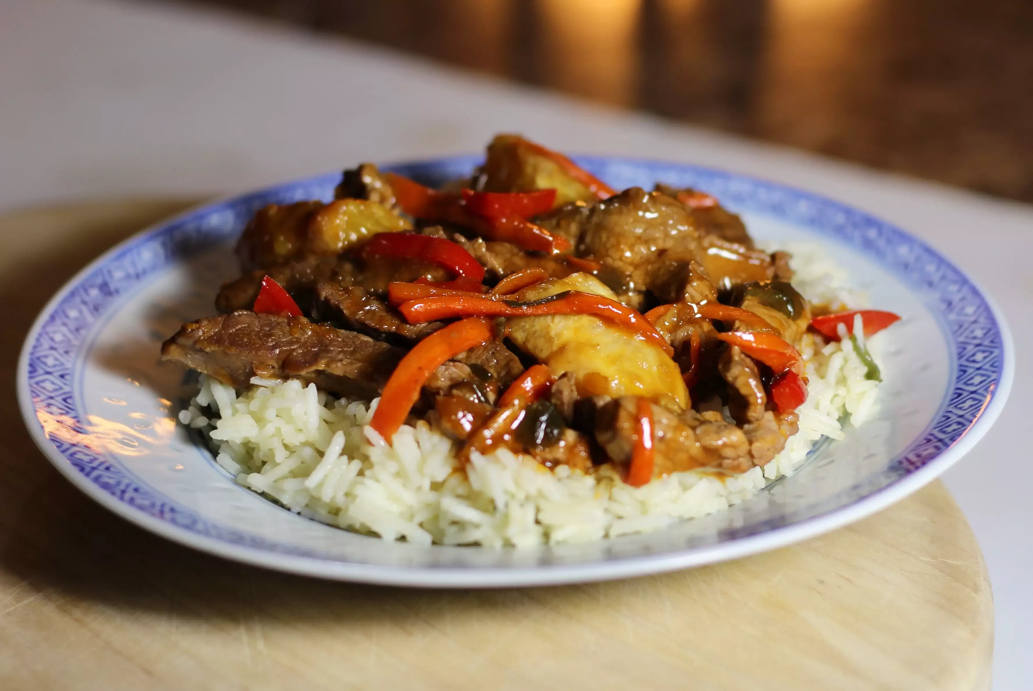 Orange Beef with White Rice & Sauteed String Beans