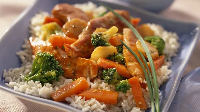 Orange Chicken with Brown Rice & Sauteed Vegetables