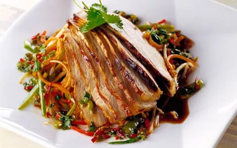 Roast Pork with Bean Sprouts with Brown Rice & Sauteed Vegetables