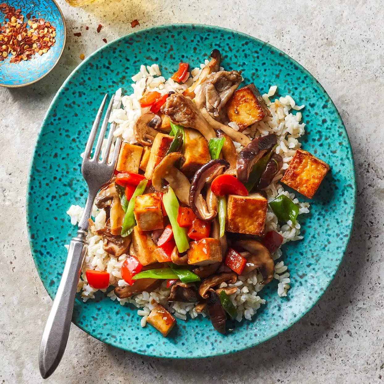 Stir Fry Mushroom Veggie with Brown Rice & Sauteed Vegetables