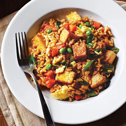 Tofu Fried Rice with Sauteed String Beans