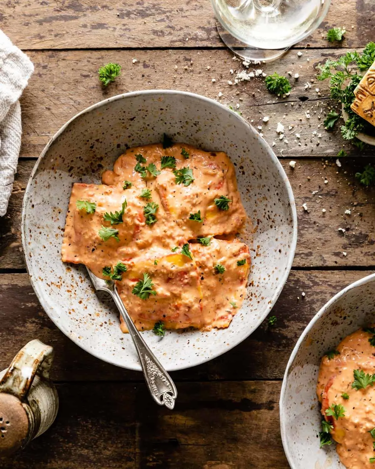 Lobster Ravioli in Sage Butter Sauce, Garlic Bread & Seasonal Vegetable Medley