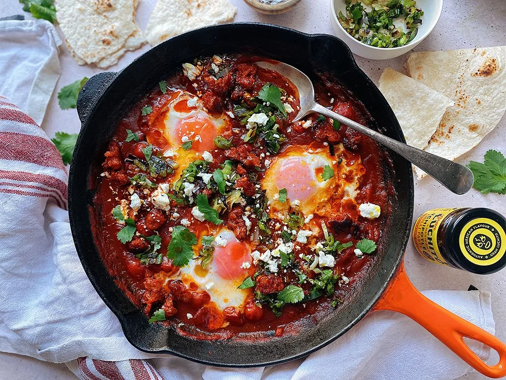 Boxed Chorizo Huevos Rancheros with Rice & Beans