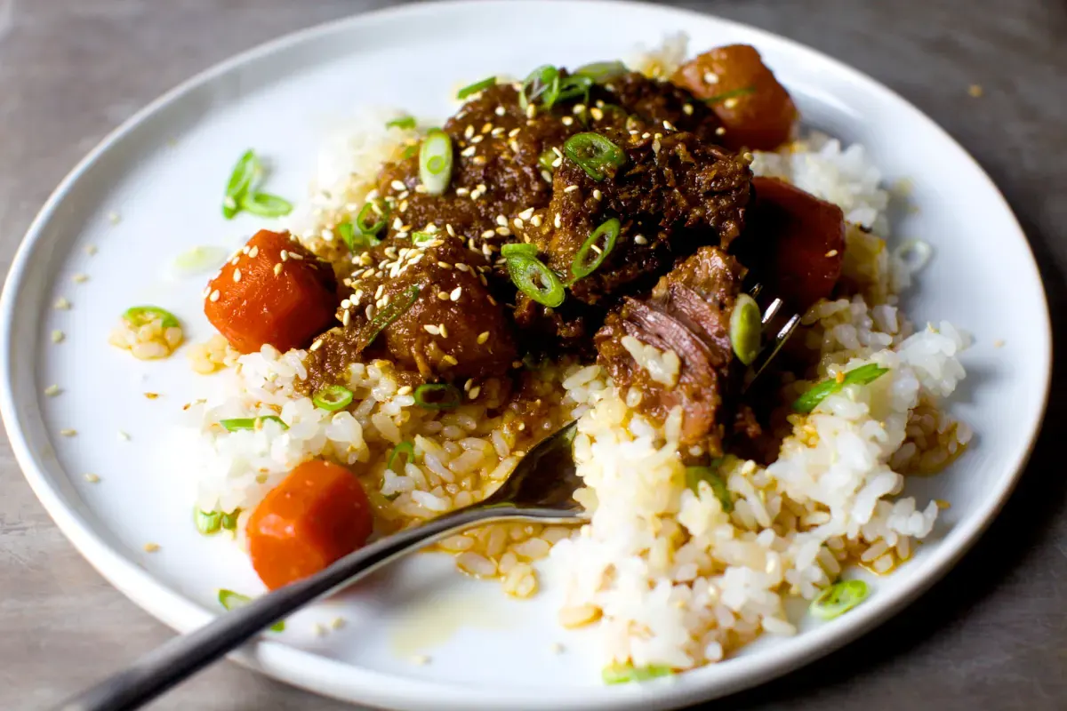 Korean Braised Short Rib with White Rice & Sauteed Zucchini Broccoli Korean Braised Short Rib with White Rice & Sauteed Zucchini Broccoli