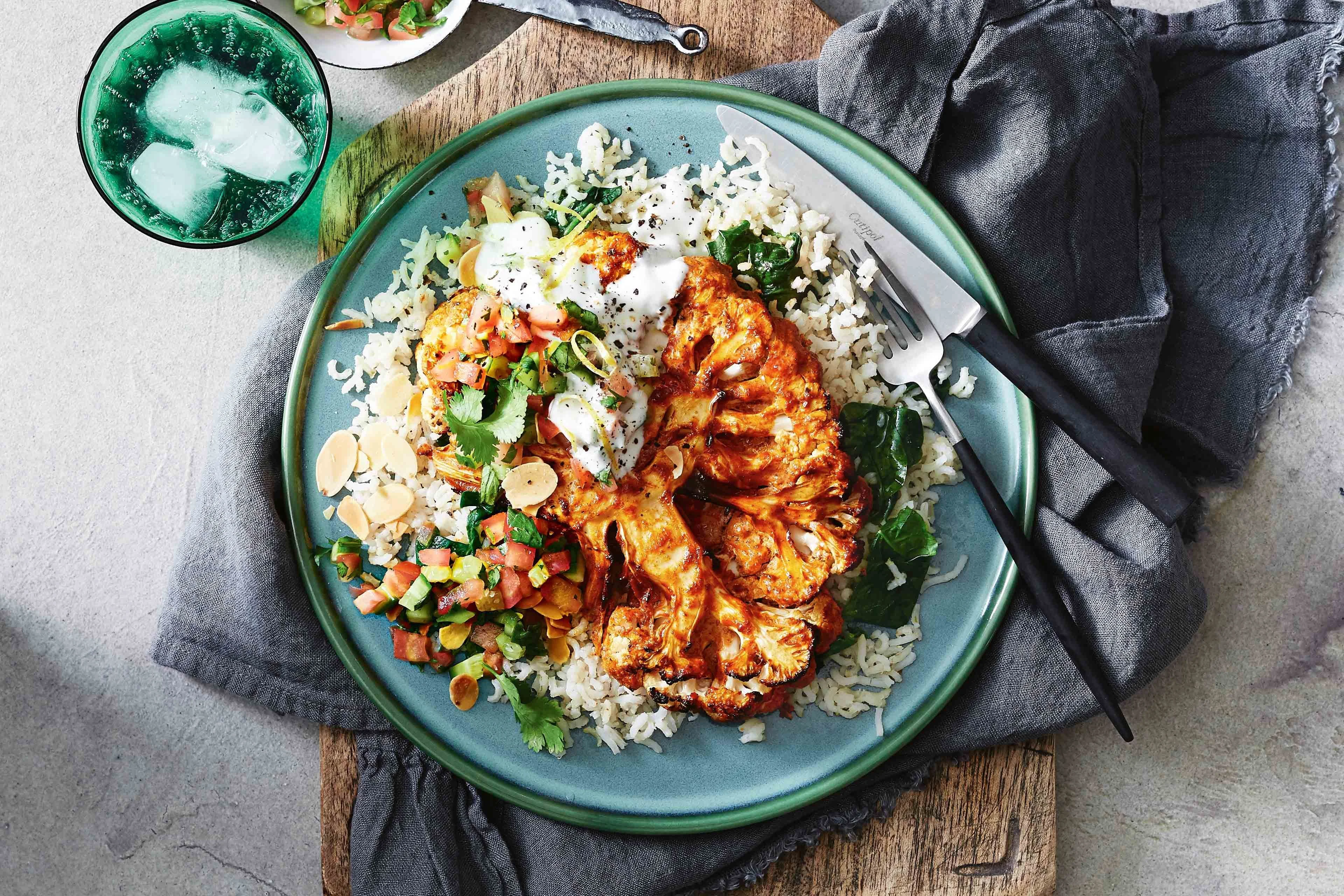 Allergen-Free Roasted Cauliflower Steak with Jasmine Rice and Broccoli Allergen-Free Roasted Cauliflower Steak with Jasmine Rice and Broccoli