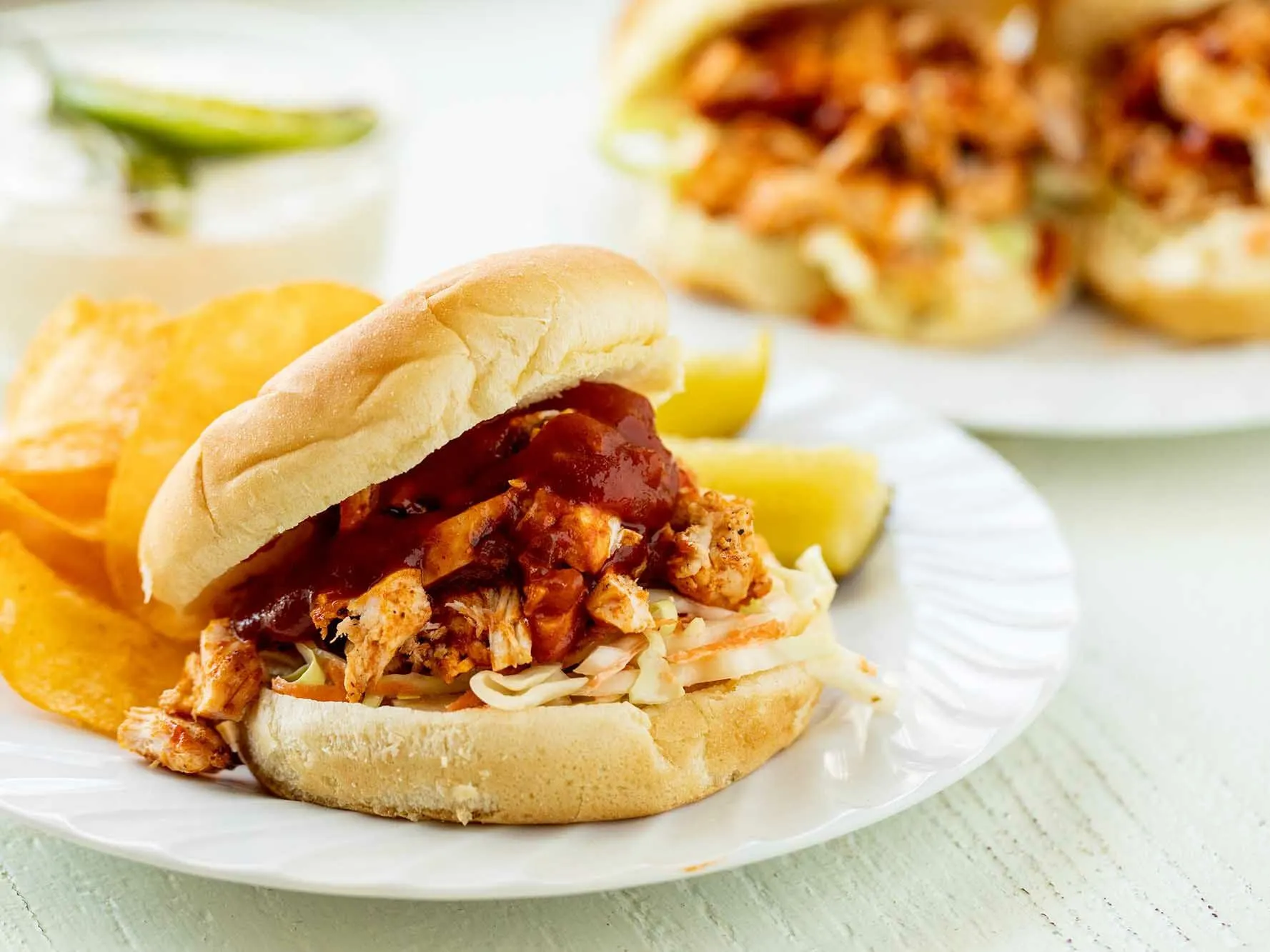 BBQ Pulled Chicken Sandwich with Chips & Potato Salad