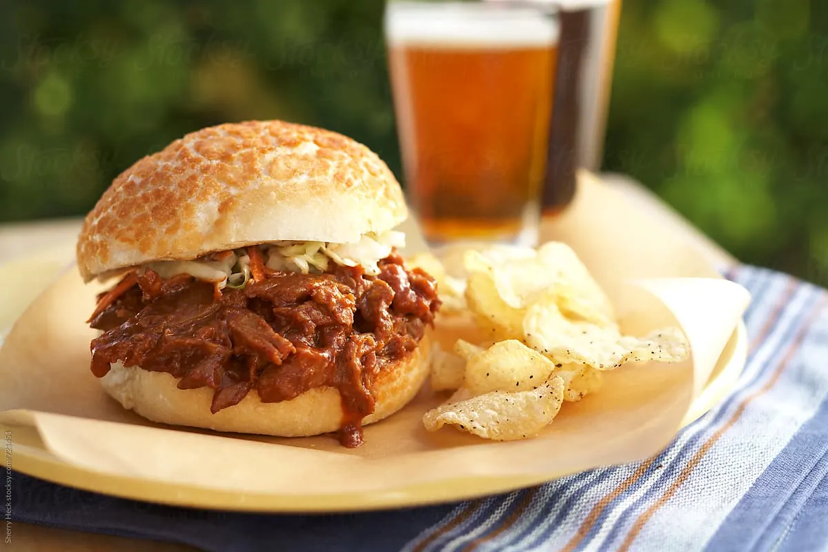 BBQ Pulled Pork Sandwich with Chips & Potato Salad