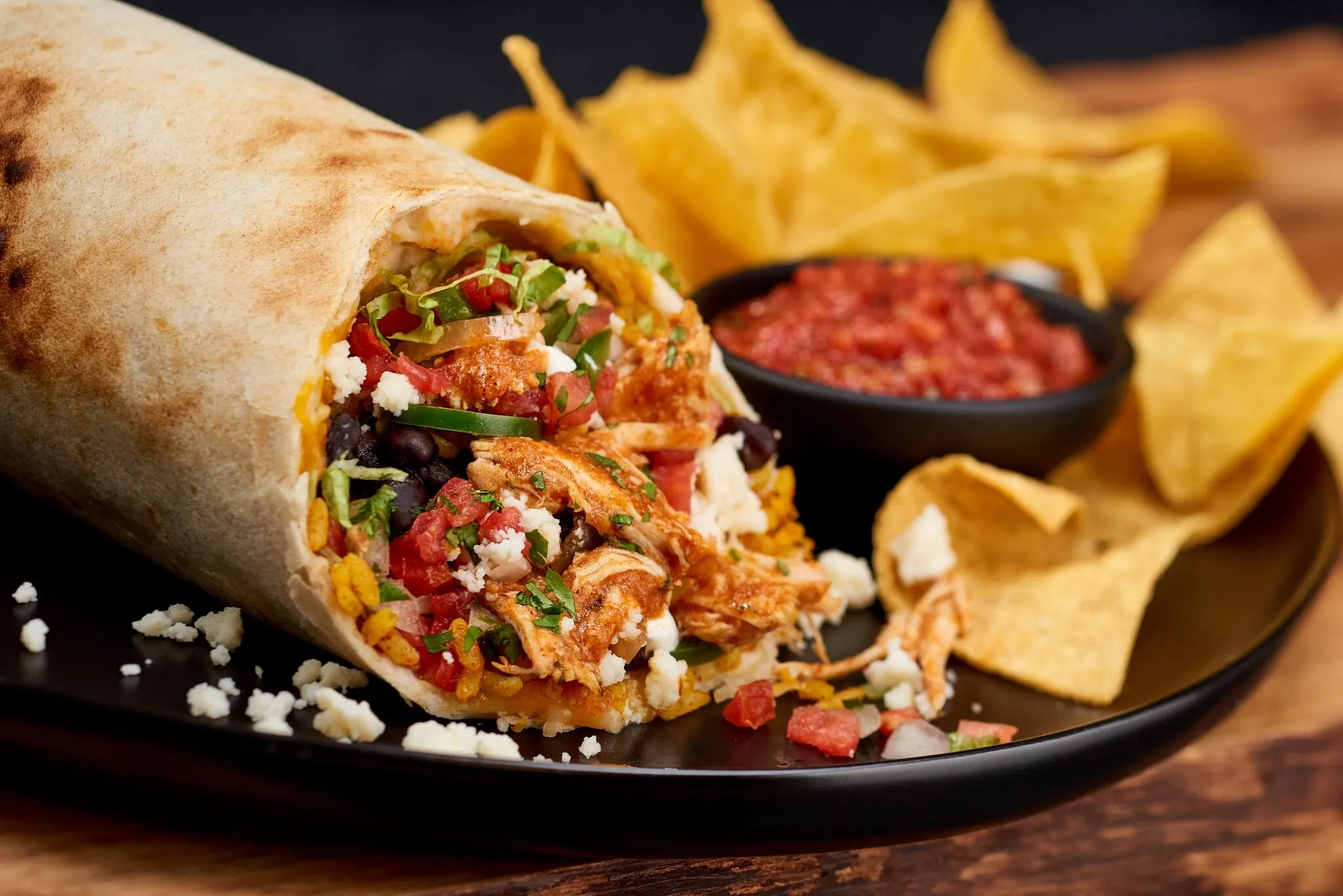 Chicken Tinga Burrito with Chips & Salsa