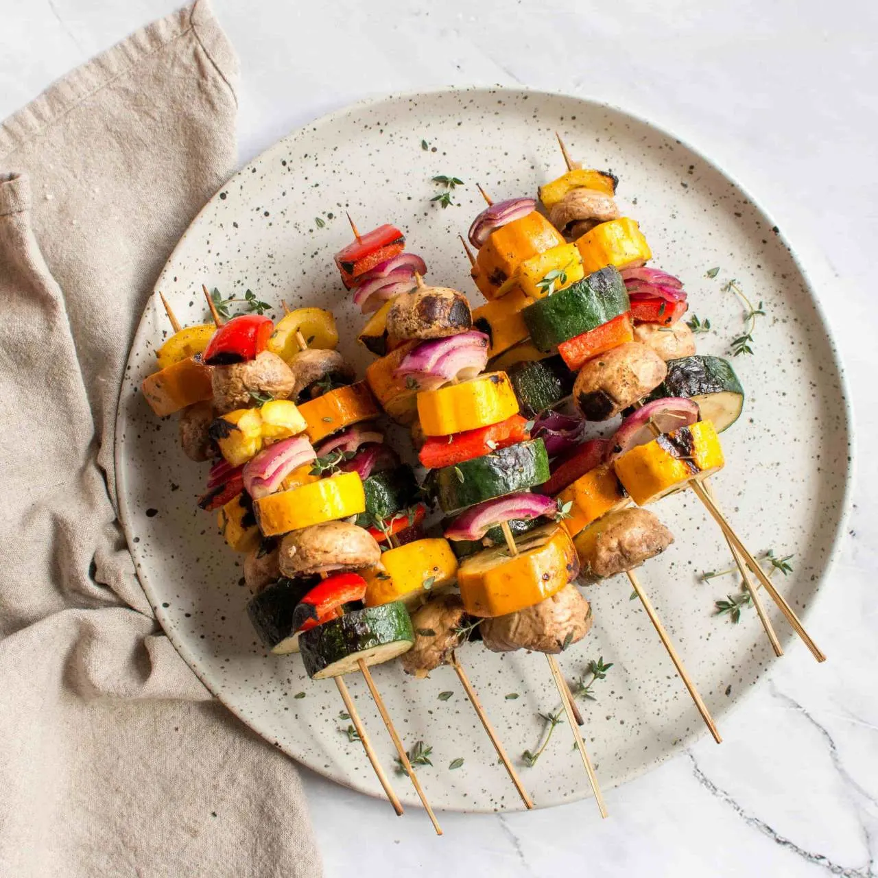 Two Veggie Skewers with Mediterranean Quinoa & Kale Salad Two Veggie Skewers with Mediterranean Quinoa & Kale Salad