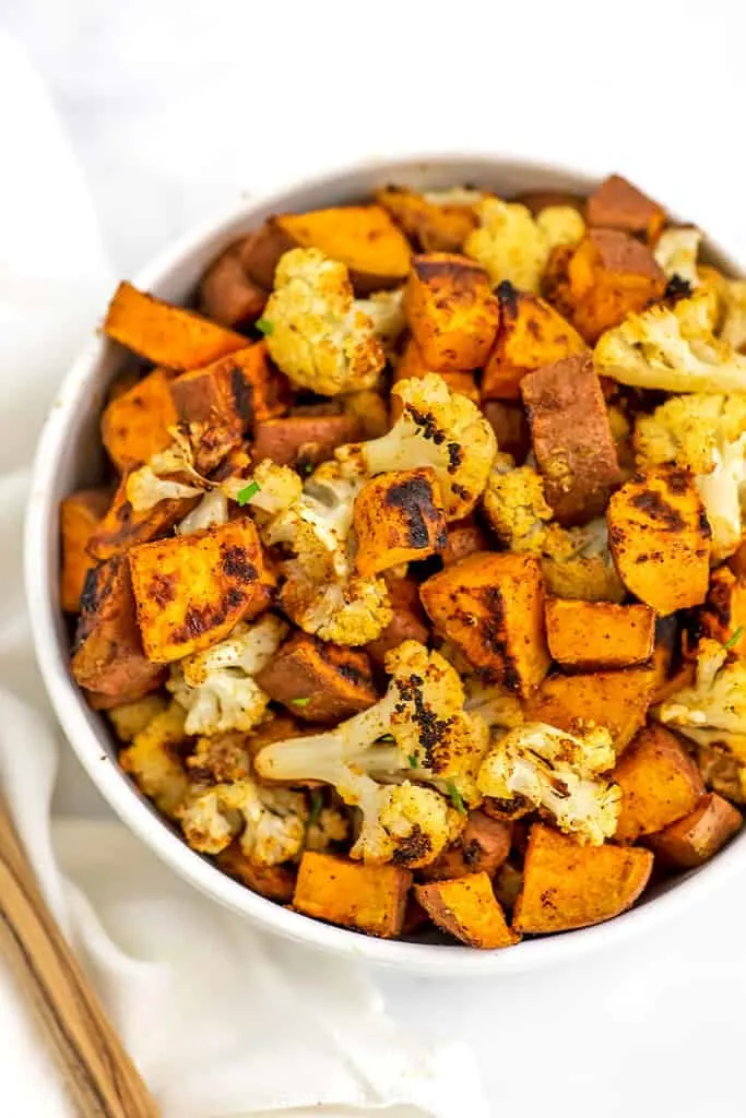 Red Pepper Roasted Cauliflower and Sweet Potato