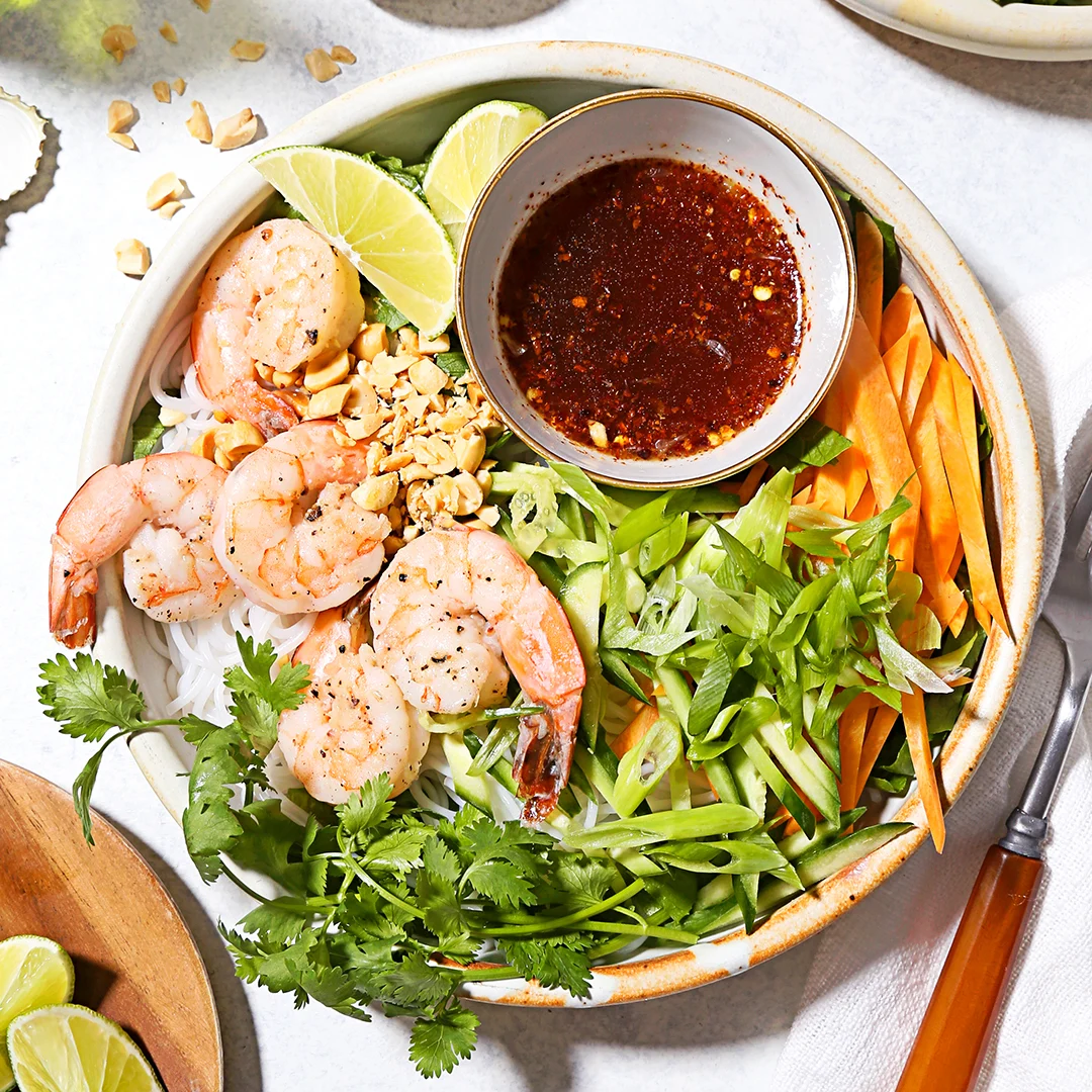 Garlic Shrimp and Nuoc Mum (fish sauce) served with Cold Vermicelli Noodles Box