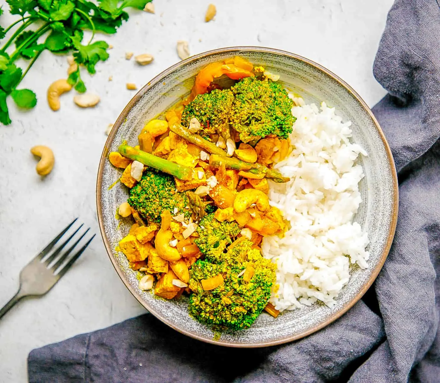 Tofu and yellow curry and Jasmine Rice Box (NO CILANTRO)