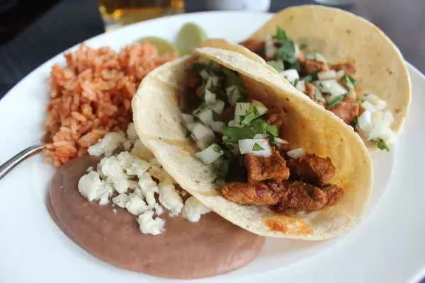 2 Al Pastor Tacos with Rice and Beans 2 Al Pastor Tacos with Rice and Beans