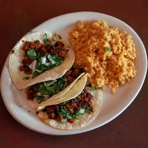 2 Chorizo Tacos with Rice and Beans 2 Chorizo Tacos with Rice and Beans