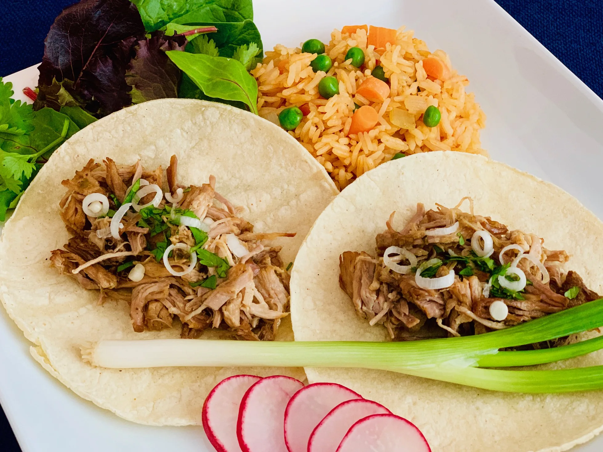 2 Carnitas Tacos with Rice and Beans 2 Carnitas Tacos with Rice and Beans